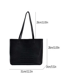 Bolso tote de hombro con cocodrilo en relieve - Negro - Ver 3
