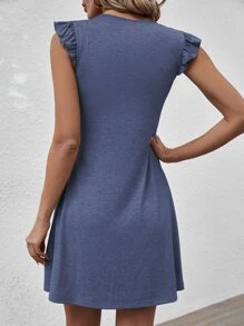 SHEIN LUNE 素色荷葉邊連衣裙 - 藏蓝色 - 查看 2