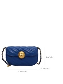 Mini Quilted Metal Lock Flap Chain Square Bag - Blue - View 3