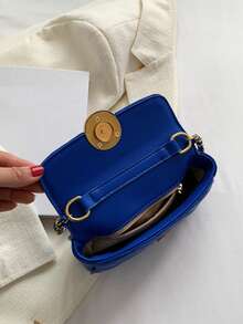 Mini Quilted Metal Lock Flap Chain Square Bag - Blue - View 4