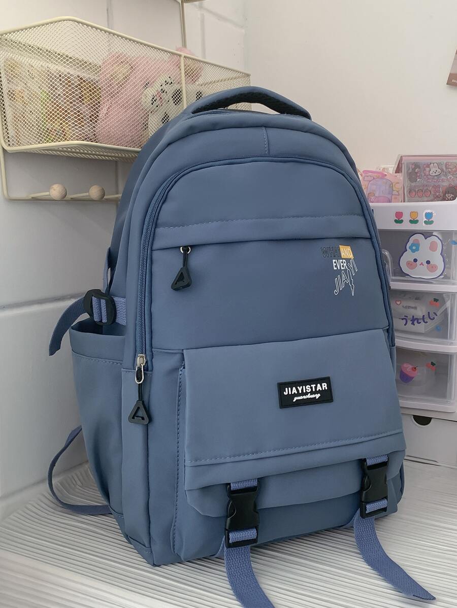 Mochila clásica con estampado de letra con diseño de hebilla - Azul - Ver 1