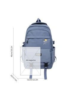 Mochila clásica con estampado de letra con diseño de hebilla - Azul - Ver 3