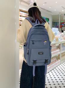Mochila clásica con estampado de letra con diseño de hebilla - Azul - Ver 4
