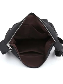 簡約金屬裝飾斜挎包書包適合畢業生、青少年女孩、新生、大二、大三和大四學生、大學和高中，非常適合戶外、旅行和返校 - 黑色 - 查看 3