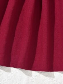 Tween Girl Cold Shoulder Ruffle Trim Dress - Burgundy - View 4
