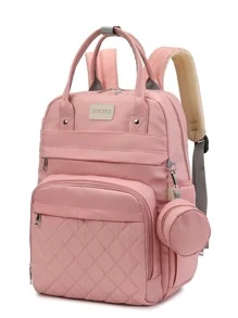 Waterproof,Portable Women Large Capacity Functional Baby Bag - Pink - View 3