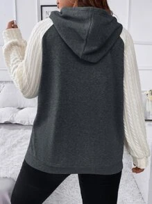 SHEIN LUNE Plus Size Two Tone Raglan Sleeve Drawstring Sweatshirt - Multicolor - View 2