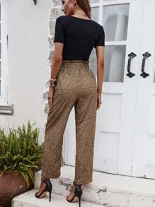 SHEIN LUNE Solid Tee & Dalmatian Print Paperbag Waist Belted Pants - Multicolor - View 2