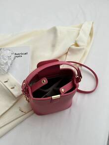 迷你極簡鏈條裝飾水桶包 - 玫紅色 - 查看 7