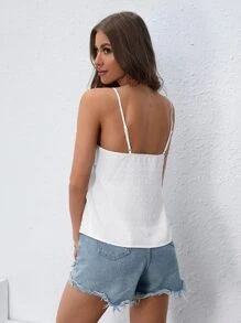 SHEIN Frenchy 圓點荷葉邊吊帶上衣 - 白色 - 查看 2