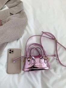 迷你金屬質感抽繩設計手提包 - 粉色 - 查看 10