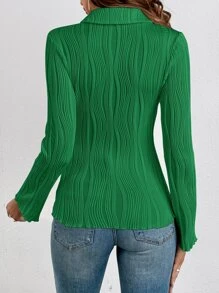 SHEIN Frenchy Solid Button Front Lettuce Trim Tee