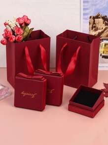 1入組紙質首飾收納盒情人節字母圖案蝴蝶結裝飾戒指收納盒 - 彩色 - 查看 3