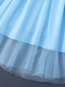 SHEIN 女孩印花網紗邊連衣裙 - 藍白色 - 查看 5