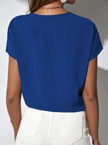 SHEIN Clasi Áo sơ mi nữ Tương phản ren Khối Màu Giải trí - Màu xanh lam - Xem 5