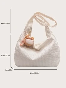 Minimalist Hobo Bag With Bag Charm - Beige - View 3