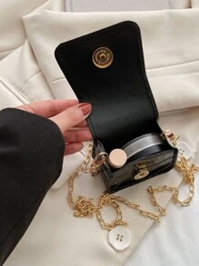 Mini Crocodile Embossed Handbag, Solid Color Chain Shoulder Bag - Black - View 9