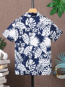 SHEIN 男孩熱帶圖案襯衫 - 藍白色 - 查看 2