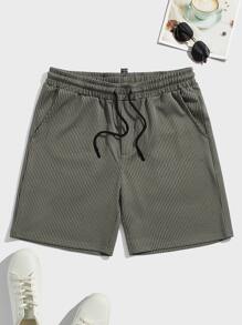 Manfinity Hombres Shorts con bolsillo oblicuo tejido de canalé - Verde militar - Ver 1