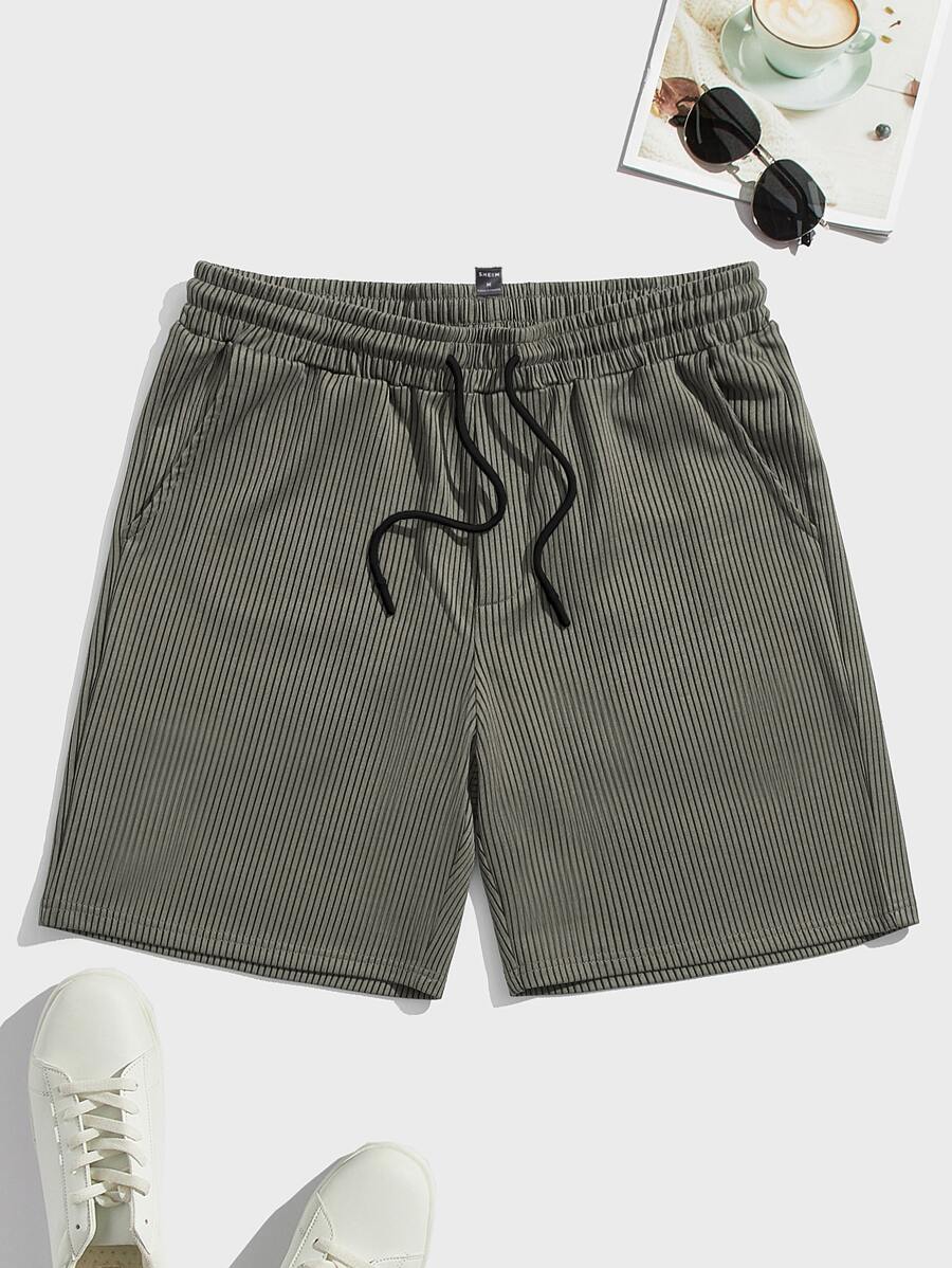 Manfinity Hombres Shorts con bolsillo oblicuo tejido de canalé - Verde militar - Ver 1