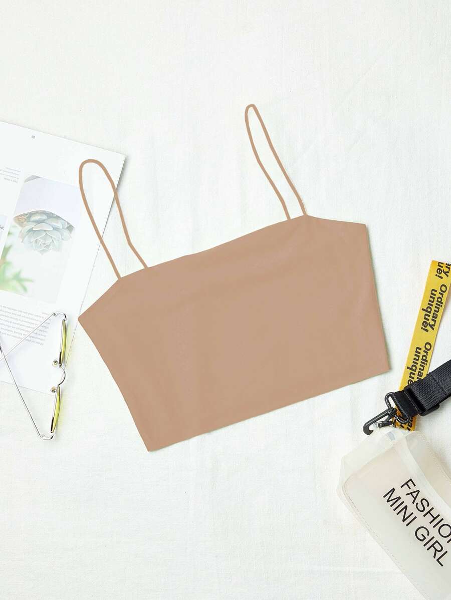 SHEIN Unity Solid Slim Cami Crop Top - Apricot - View 1