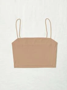 SHEIN Unity Solid Slim Cami Crop Top - Apricot - View 2