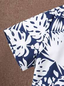 SHEIN 男孩熱帶圖案襯衫 - 藍白色 - 查看 4