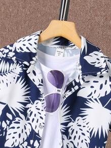 SHEIN 男孩熱帶圖案襯衫 - 藍白色 - 查看 5