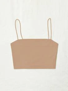 SHEIN Unity Solid Slim Cami Crop Top - Apricot - View 5