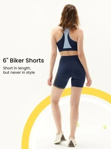 GLOWMODE 6" FeatherFit™ High-Waist Cycling Shorts Breathable Cycling Running Gym Workout - Navy Blue - View 4