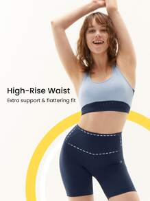 GLOWMODE 6" FeatherFit™ High-Waist Cycling Shorts Breathable Cycling Running Gym Workout - Navy Blue - View 5