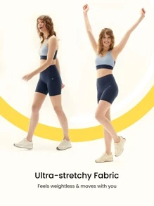 GLOWMODE 6" FeatherFit™ High-Waist Cycling Shorts Breathable Cycling Running Gym Workout - Navy Blue - View 6