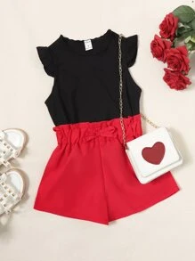 Toddler Girls Ruffle Sleeve Tee & Paperbag Waist Shorts Without Bag - Multicolor - View 1