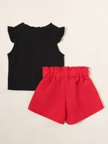 Toddler Girls Ruffle Sleeve Tee & Paperbag Waist Shorts Without Bag - Multicolor - View 2
