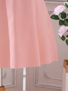 Girls contrast Lace Puff Sleeve Square Neck Dress - Pink - View 3