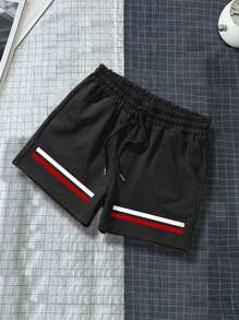 Manfinity Homme Men Striped Print Drawstring Waist Shorts Sweat Graffiti Husband - Black - View 3