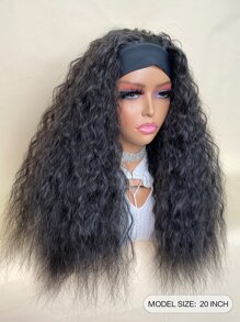 Synthetic Heat Resistant Wigs Long Water Wave Natural Black 20Inch Synthetic Wigs Headband Wigs For Daily Used Synthetic Wig With Headband - Black - View 6