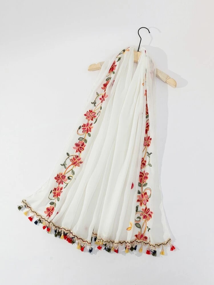 1pc Bohemian Embroidered Tassel Women Scarf/Headscarf, Suitable For Daily Use