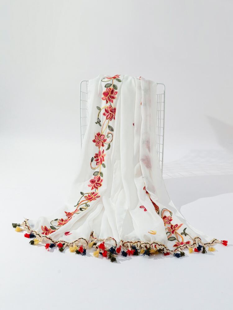 1pc Bohemian Embroidered Tassel Women Scarf/Headscarf, Suitable For Daily Use