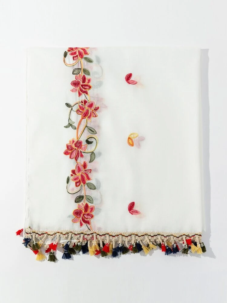1pc Bohemian Embroidered Tassel Women Scarf/Headscarf, Suitable For Daily Use