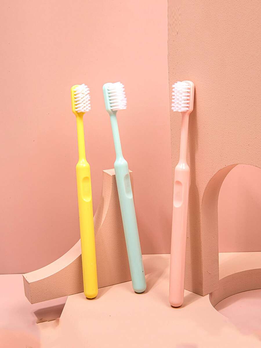 3pcs Plain Soft Toothbrush Set - Multicolor - View 1