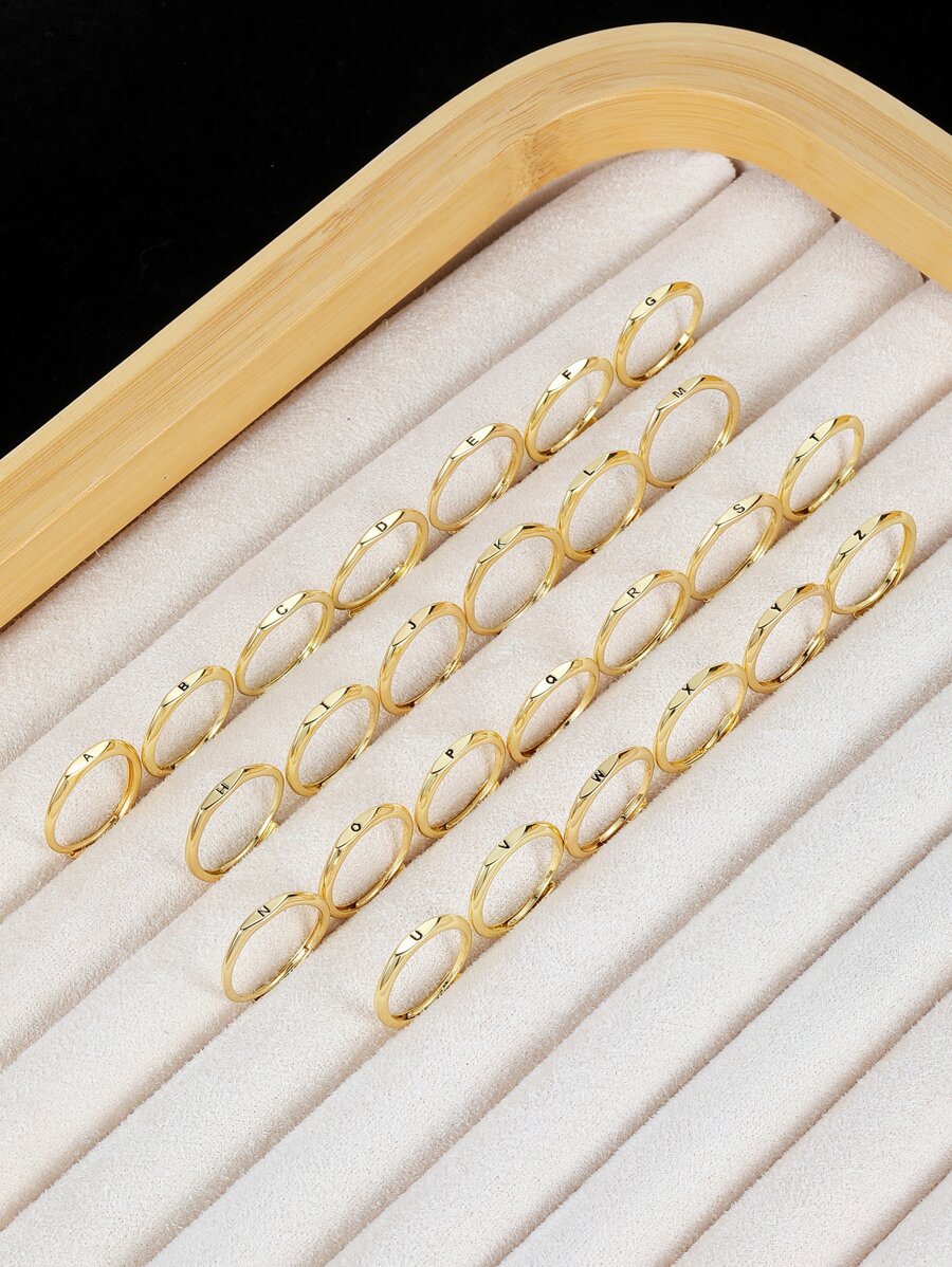 Letter Detail Ring - Yellow Gold - View 1