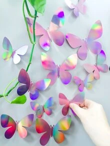 12 Cái/bộ 3D Bướm Miếng Dán Hiện Đại Khối Màu PVC Trang Trí Phòng Sáng Tạo Miếng Dán Bướm Cho Gia Đình - Nhiều màu - Xem 6