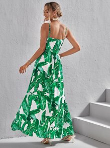 SHEIN VCAY Vestido de tirantes con estampado tropical con cinturón - Multicolor - Ver 2