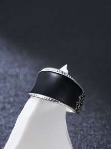 1pc Fashion Zinc Alloy Textured Metal Cuff Ring For Men For Daily Decoration - Silver - View 2