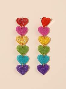Glitter Detail Heart Drop Earrings Valentines,Mom,Mother,Mother's Day,Gift - Multicolor - View 2