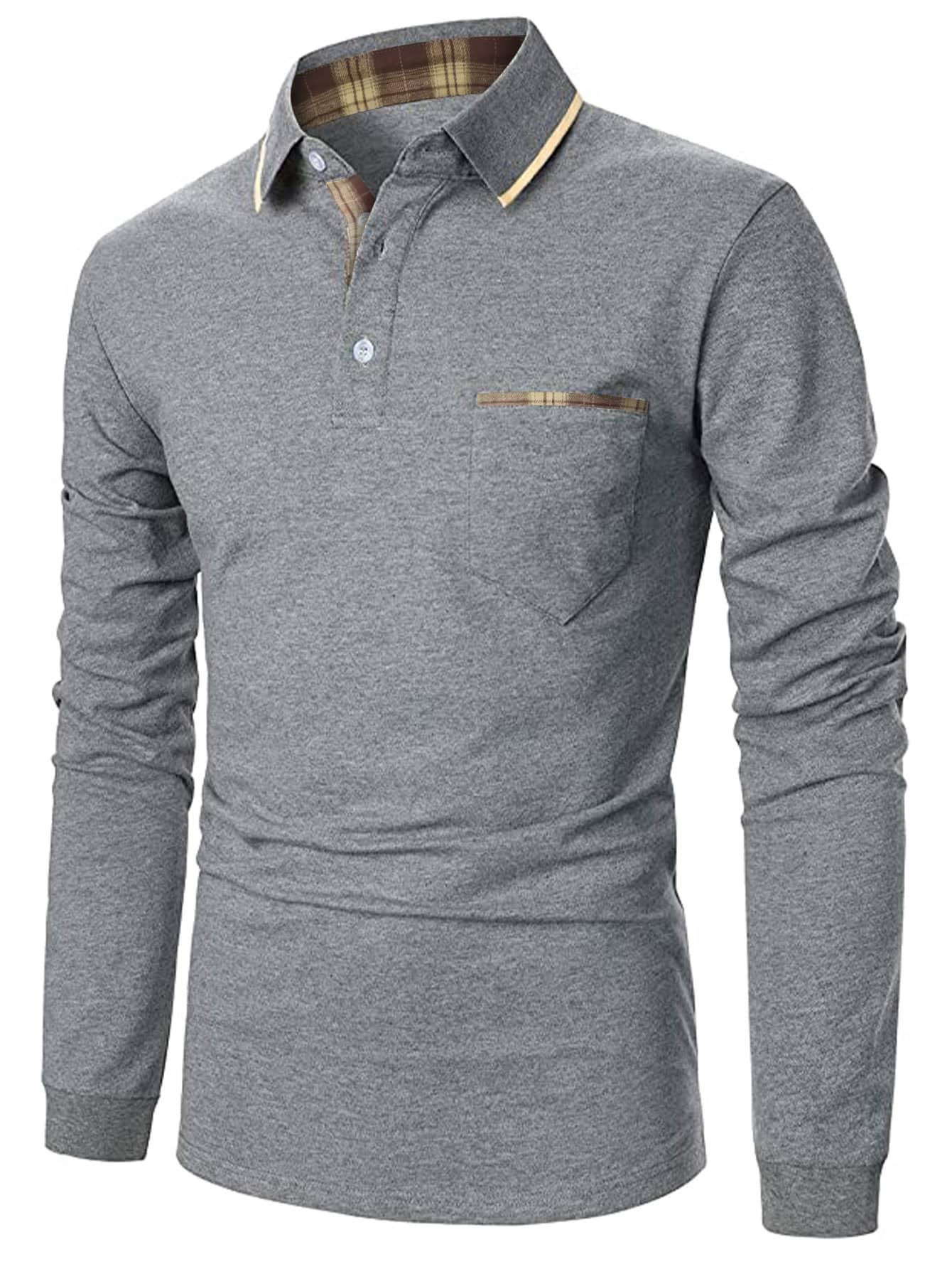 Men Contrast Trim Polo Shirt - Grey - View 1
