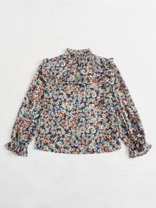 SHEIN Clasi Plus Ditsy Floral Print Bishop Sleeve Blouse - Multicolor - View 3
