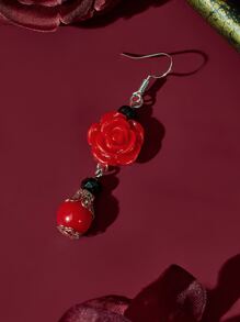 Flower Drop Earrings - Red - View 3