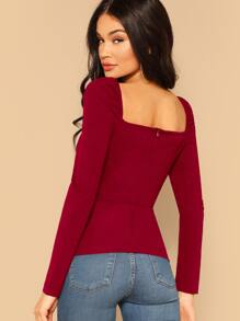 SHEIN Privé Sweetheart Wrap Puff Sleeve Top - Burgundy - View 2